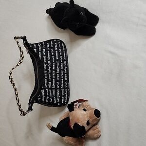 Vintage Kissing HandBag with Coordinating Cat & Dog Plushies Set